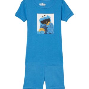 Sesame Street Boys' 2-Piece Snug-fit Organic Cotton Pajama Set, Soft & Cute for Kids, Square Cookie Monster, 18-24M