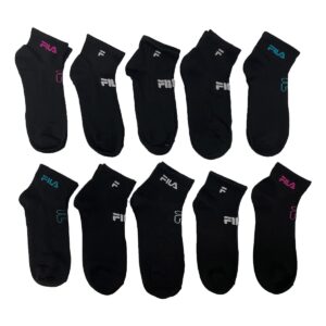 Fila Women’s 10-Pack Mesh Logo Quarter Socks (Black)