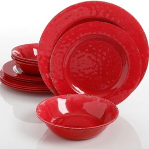 Studio California Mauna 12 Piece Melamine Dinnerware Set, Red