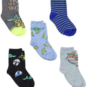 STAR WARS The Mandalorian Baby Yoda Novelty Crew Socks for Boys Multi Pack of 5, Grey, Small