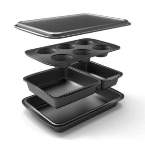 Baker's Secret Bakeware Sets Stackable Baking Set of 5 Bakeware Pans, Bakeware Set, Baking Pan Set, Muffin Pan, Roaster Pan, Square Pan, Cookie Sheet, Loaf Pan, Dishwasher Safe, Baking Supplies